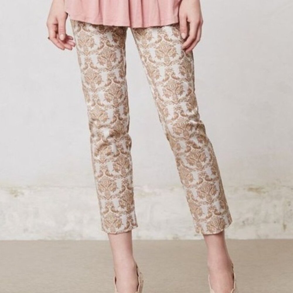 Anthropologie Cartonnier Damask Charlie Ankle Pants Gold Brocade